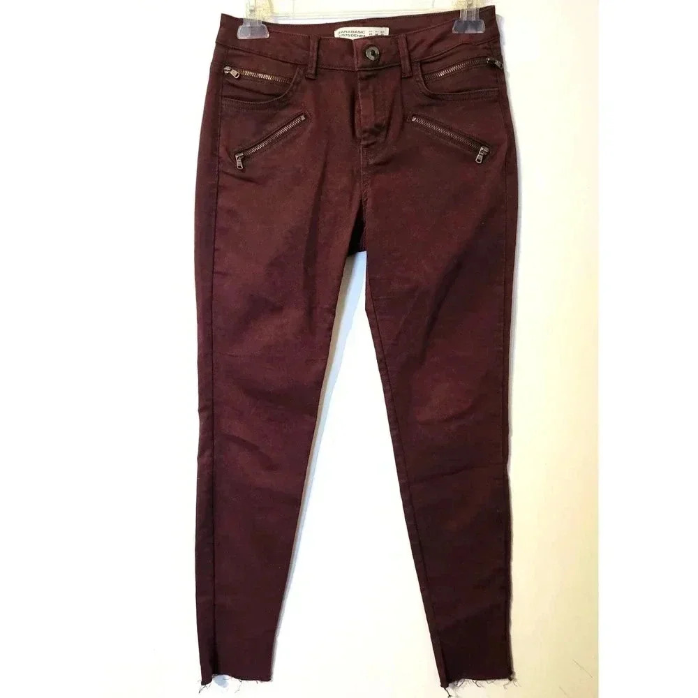 Zara Basic Z1975 Denim Maroon Skinny‎ Jeans 6  1L